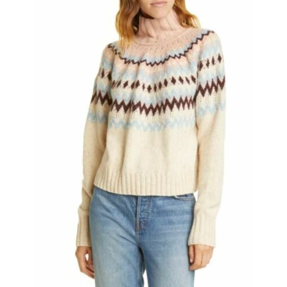La Vie Rebecca Taylor NWT Fair Isle Turtleneck Sweater Oatmeal Combo XS